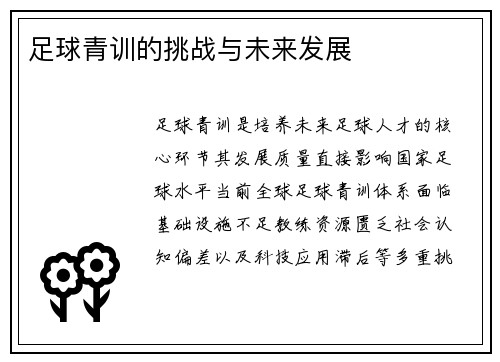 足球青训的挑战与未来发展