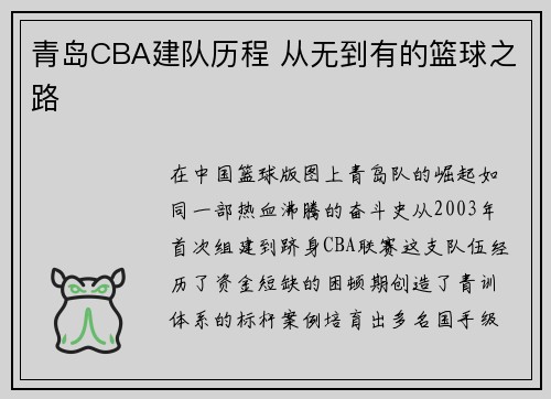 青岛CBA建队历程 从无到有的篮球之路